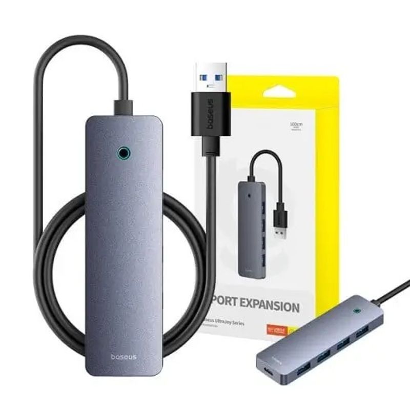 PC, gaming si accesorii - Retelistica - Hub-uri - HUB extern Baseus B0005280B811-02 UltraJoy 4 in 1 input USB output USB Type-C + 4x USB3.0 cablu 100cm gri - Infinity.ro
