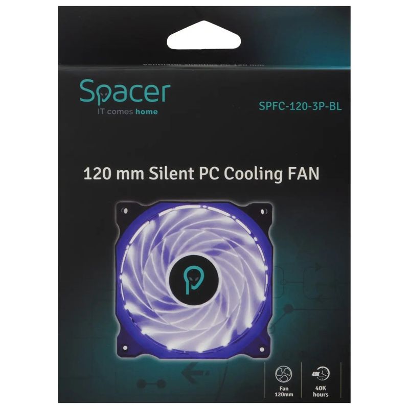 PC, gaming si accesorii - Componente PC - Coolere si Ventilatoare PC - Ventilator SPACER PC Silent 120x120x25 mm BLUE light Hydraulic Bearing 34CFM 3-pin SPFC-120-3P-BL - Infinity.ro