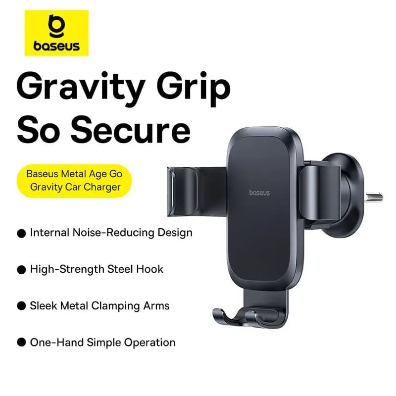Laptop, Telefoane si Tablete - Telefoane mobile si accesorii - Accesorii Telefoane - Suport si docking telefoane - Suport auto Baseus Metal Age Gravity C40478701123-00 fixare in grilaj ventilatie negru - Infinity.ro