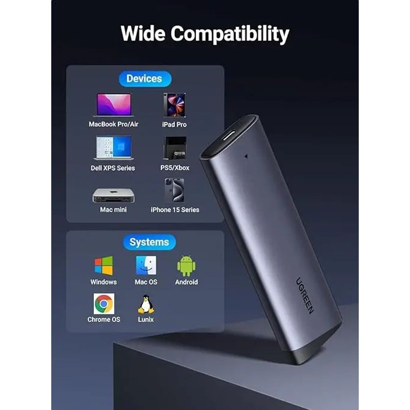PC, gaming si accesorii - Componente PC - Componente - Hard Disk-uri - RACK extern Ugreen CM767 35267 SSD M.2 NVMe/PCIE 3.0 compatibil cu form factor 2280 /2260 /2242 /2230 cablu 50cm USB-C 3.1 - Infinity.ro