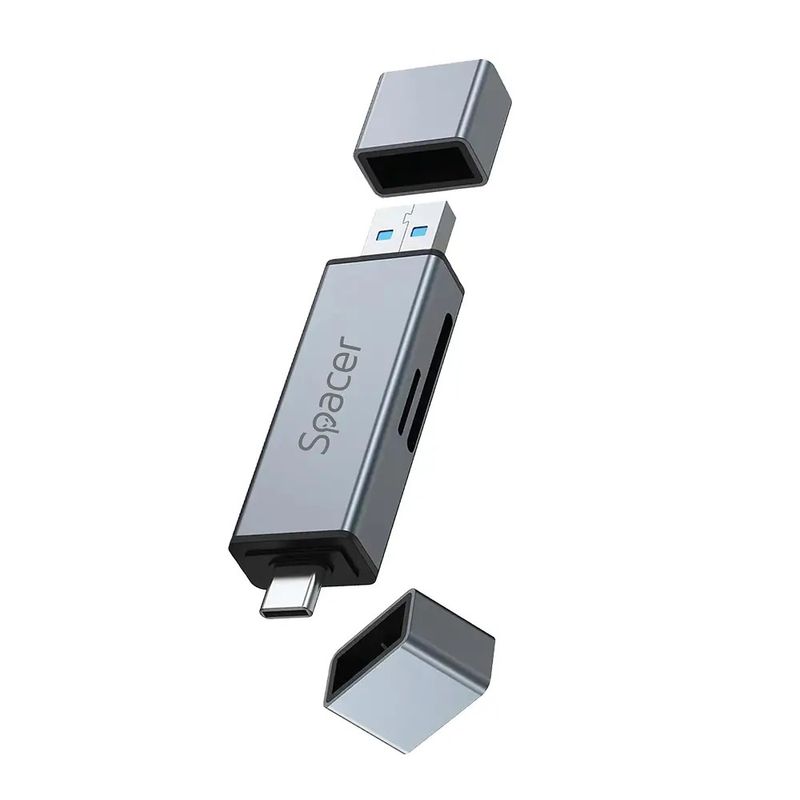 TV, Audio-Video si Foto - Aparate foto si accesorii - Accesorii foto si video - Card reader - CARD READER extern SPACER SPCR-TYPEC-USB-01 4 in 1 USB 2.0 USB Type C - SD micro SD 1x mama USB si Type-C aluminiu - Infinity.ro