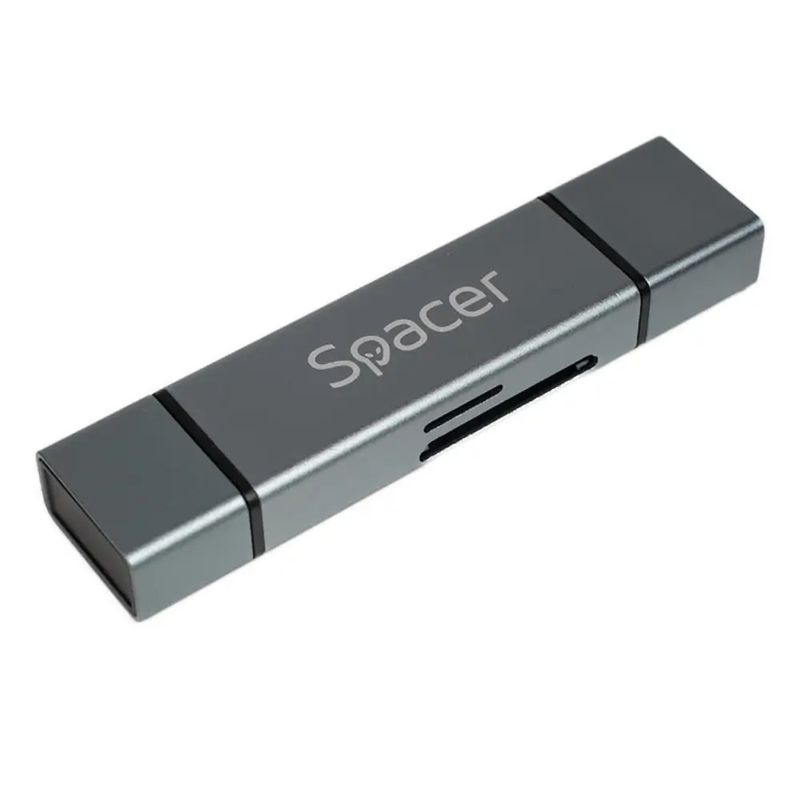 TV, Audio-Video si Foto - Aparate foto si accesorii - Accesorii foto si video - Card reader - CARD READER extern SPACER SPCR-TYPEC-USB-01 4 in 1 USB 2.0 USB Type C - SD micro SD 1x mama USB si Type-C aluminiu - Infinity.ro