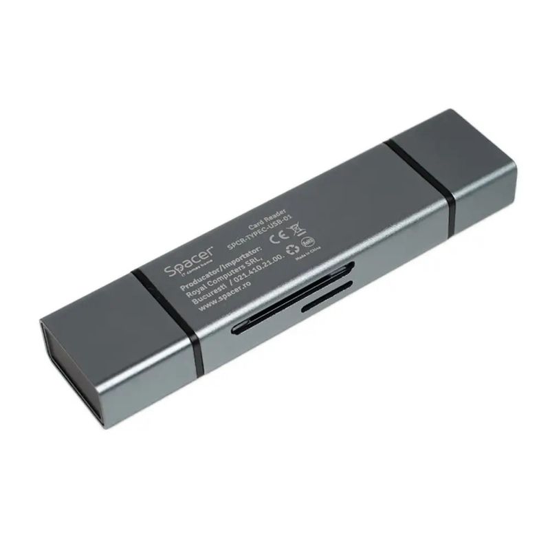 TV, Audio-Video si Foto - Aparate foto si accesorii - Accesorii foto si video - Card reader - CARD READER extern SPACER SPCR-TYPEC-USB-01 4 in 1 USB 2.0 USB Type C - SD micro SD 1x mama USB si Type-C aluminiu - Infinity.ro