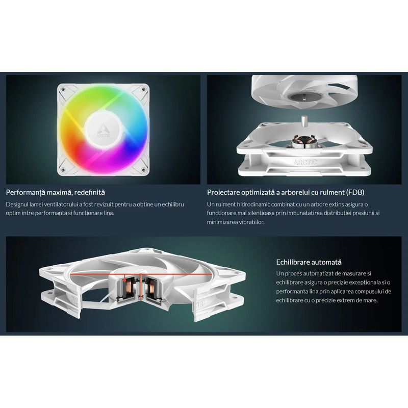 PC, gaming si accesorii - Componente PC - Coolere si Ventilatoare PC - Ventilator P12 Pro A-RGB 120x120x25mm PWM 600-3000rpm 4-pin alb ARCTIC ACFAN00311A - Infinity.ro