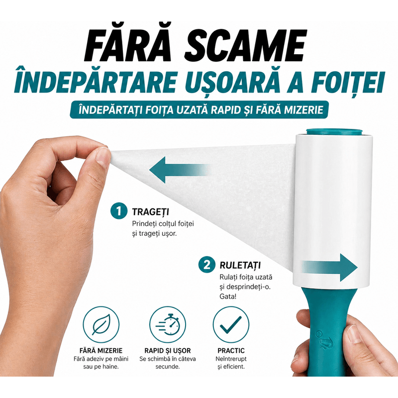 Market - Spalare si intretinere rufe - Produse intretinere textile - Intretinere textile - Set 5 rola adezive, 300 foi, pentru scame si par de animale pentru haine, canapea, covoare si tapiterie - Infinity.ro
