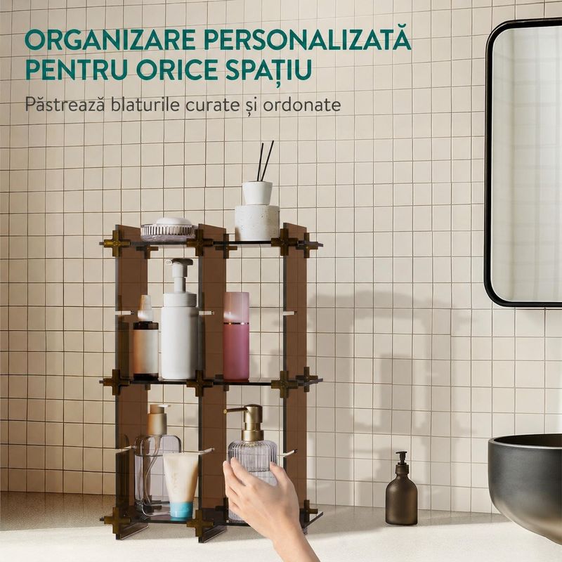 Ingrijire personala si Cosmetice - Machiaj - Portfarduri si genti cosmetice - Organizator cosmetice reglabil, 2 niveluri, suport depozitare cosmetice, parfumuri, acrilic, maro - Infinity.ro