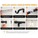 Casa si Gradina - Textile si covoare - Perdele si draperii - Accesorii perdele si draperii - Galerie extensibila pentru perdea si draperie, 76-228 cm, bara metalica negru mat, pentru living, dormitor, bucatarie - Infinity.ro