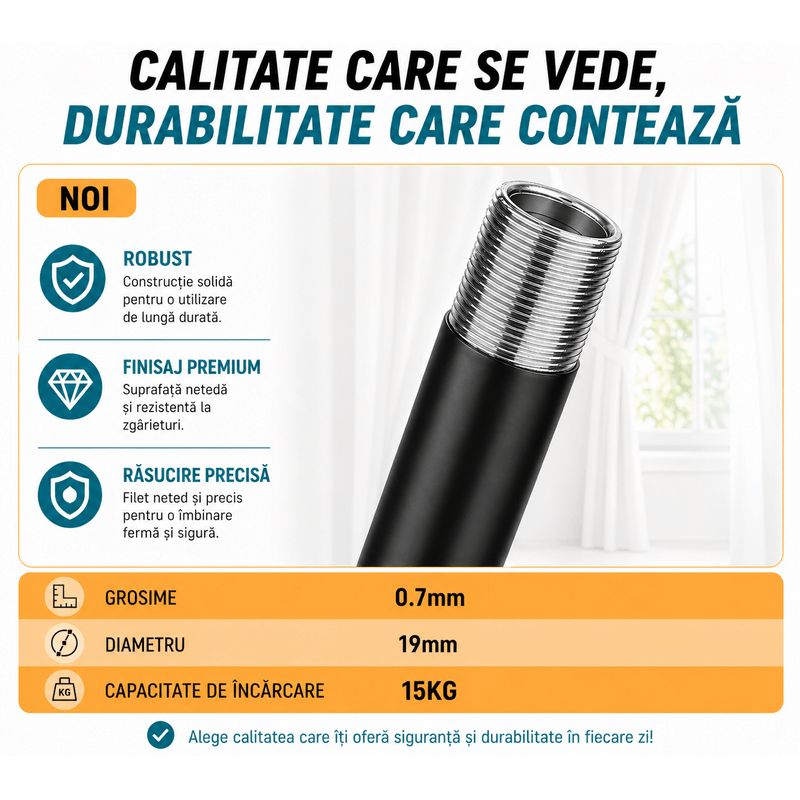 Casa si Gradina - Textile si covoare - Perdele si draperii - Accesorii perdele si draperii - Galerie extensibila pentru perdea si draperie, 76-228 cm, bara metalica negru mat, pentru living, dormitor, bucatarie - Infinity.ro