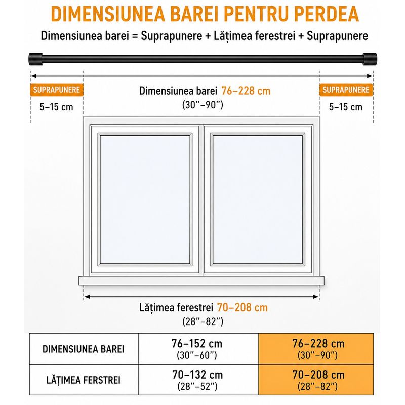 Casa si Gradina - Textile si covoare - Perdele si draperii - Accesorii perdele si draperii - Galerie extensibila pentru perdea si draperie, 76-228 cm, bara metalica negru mat, pentru living, dormitor, bucatarie - Infinity.ro