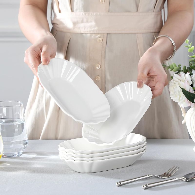 Casa si Gradina - Bucatarie si vesela - Vesela si tacamuri - Platouri de bucatarie - Platou servire portelan, 4 bucati 20 x 12 cm, farfurie de servire eleganta pentru aperitive, deserturi si fructe - Infinity.ro