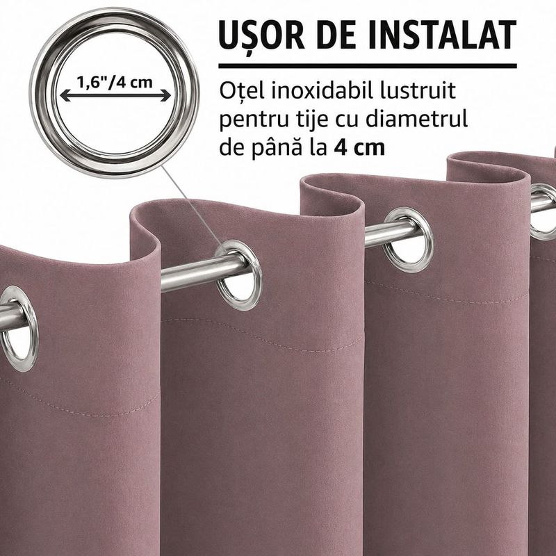 Casa si Gradina - Textile si covoare - Perdele si draperii - Draperii - Set 2 draperii blackout, catifea, 140x145 cm, opacitate 100%, termoizolante fonice pentru dormitor si living, cu inele - Infinity.ro