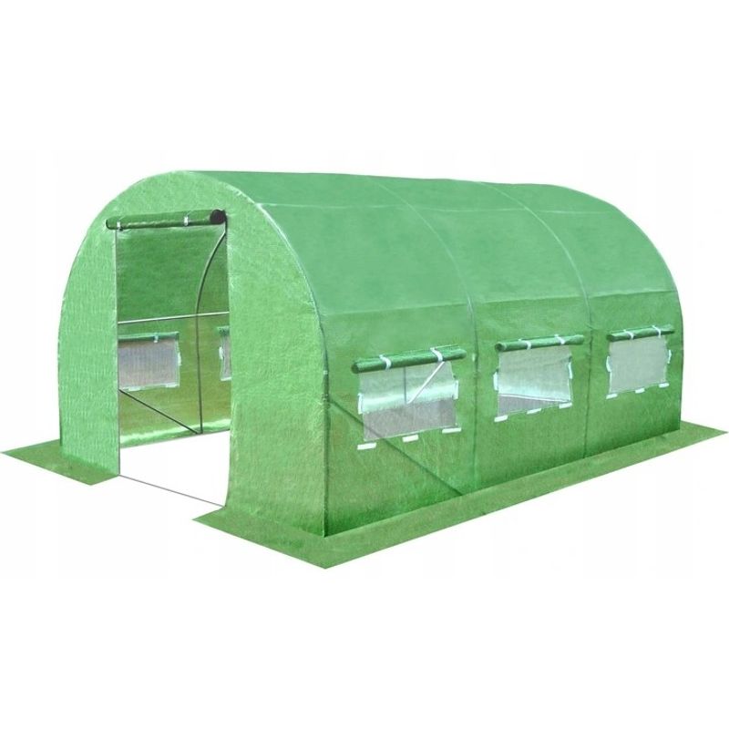 Casa si Gradina - Gradinarit si plante - Sere si solarii - Sera gradina tip tunel 250x400x200 cm, folie PE 140g/m2 UV4, 3 segmente, 6 ferestre rulante, usa blocabila, 10 mp, verde - Infinity.ro