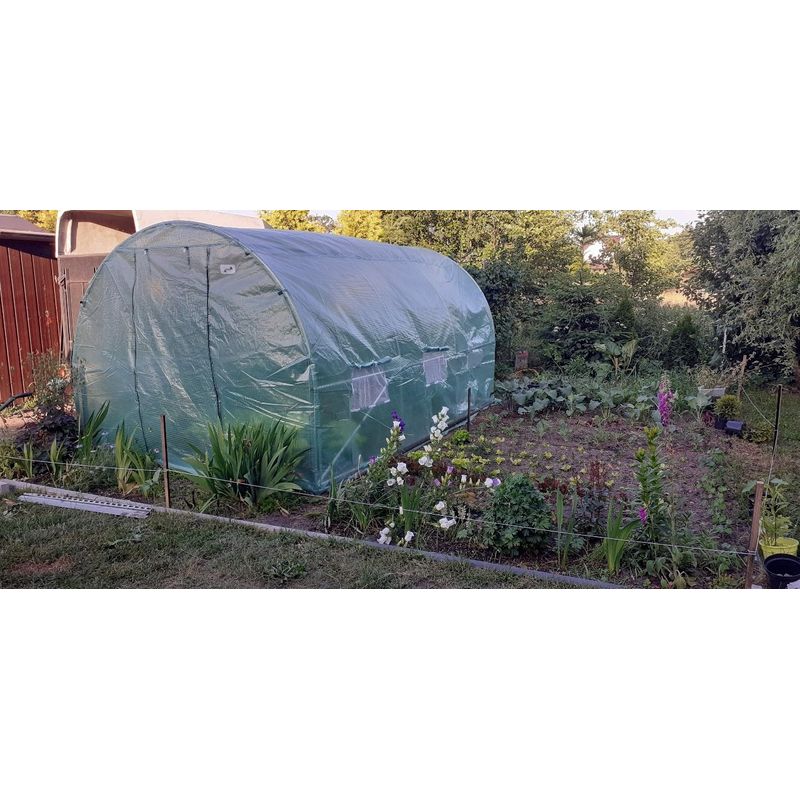 Casa si Gradina - Gradinarit si plante - Sere si solarii - Sera gradina tip tunel 250x400x200 cm, folie PE 140g/m2 UV4, 3 segmente, 6 ferestre rulante, usa blocabila, 10 mp, verde - Infinity.ro