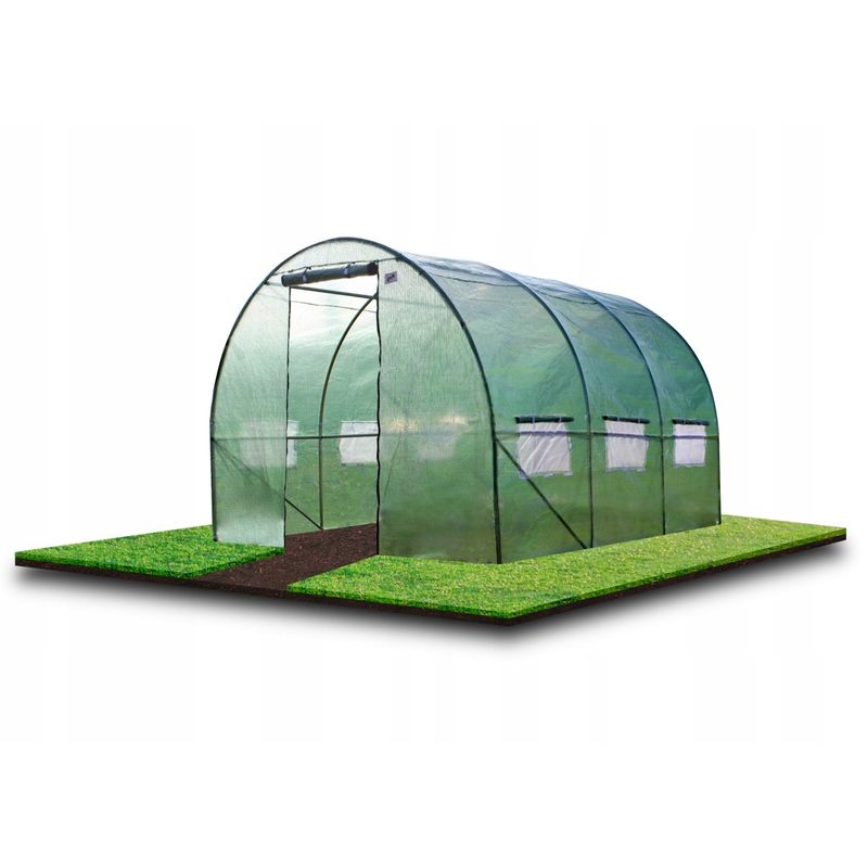 Casa si Gradina - Gradinarit si plante - Sere si solarii - Sera gradina tip tunel 250x400x200 cm, folie PE 140g/m2 UV4, 3 segmente, 6 ferestre rulante, usa blocabila, 10 mp, verde - Infinity.ro