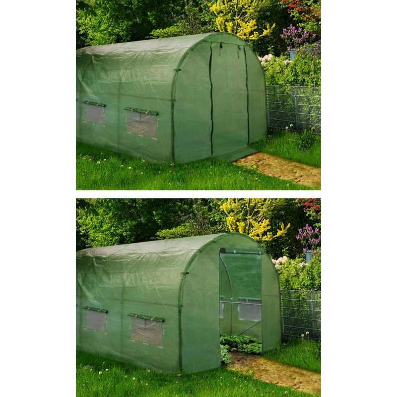 Casa si Gradina - Gradinarit si plante - Sere si solarii - Sera gradina tip tunel 250x400x200 cm, folie PE 140g/m2 UV4, 3 segmente, 6 ferestre rulante, usa blocabila, 10 mp, verde - Infinity.ro