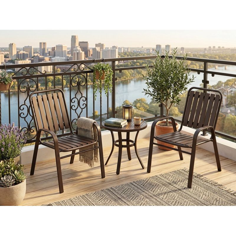 Casa si Gradina - Gradina si terasa - Mobilier exterior - Seturi mobila gradina - Set 2 scaune de gradina cu brate, PP si cadru metalic, 56x63x89 cm, maro - Infinity.ro