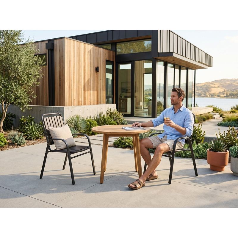 Casa si Gradina - Gradina si terasa - Mobilier exterior - Seturi mobila gradina - Set 2 scaune de gradina cu brate, PP si cadru metalic, 56x63x89 cm, maro - Infinity.ro