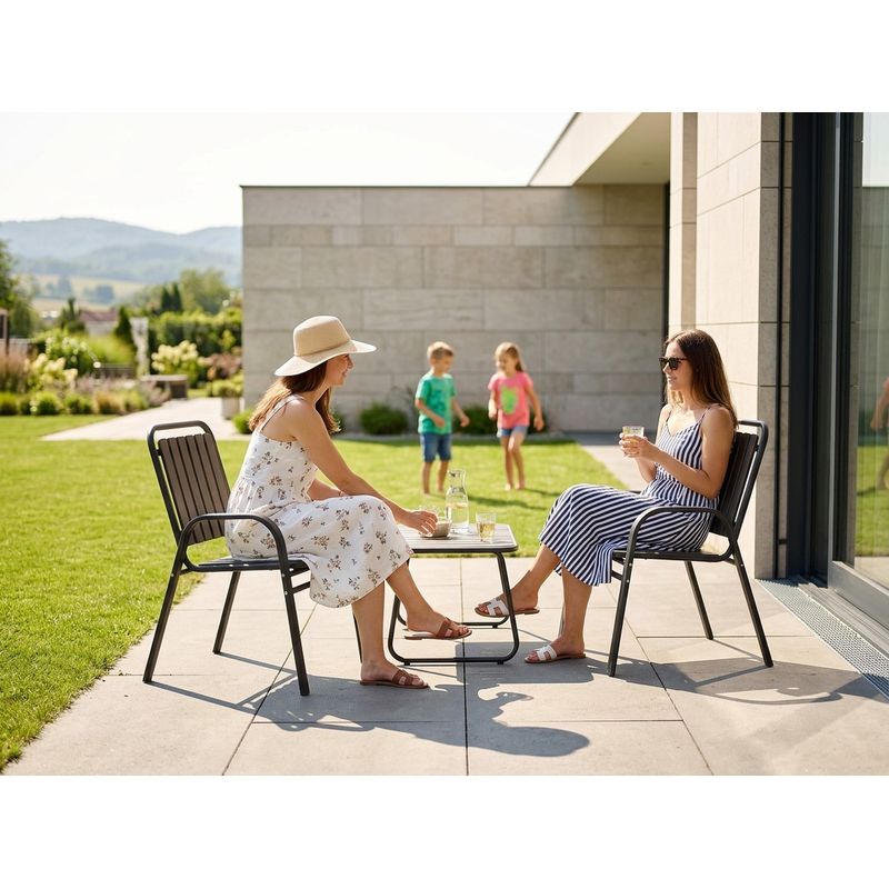 Casa si Gradina - Gradina si terasa - Mobilier exterior - Seturi mobila gradina - Set 2 scaune de gradina cu brate, PP si cadru metalic, 56x63x89 cm, maro - Infinity.ro