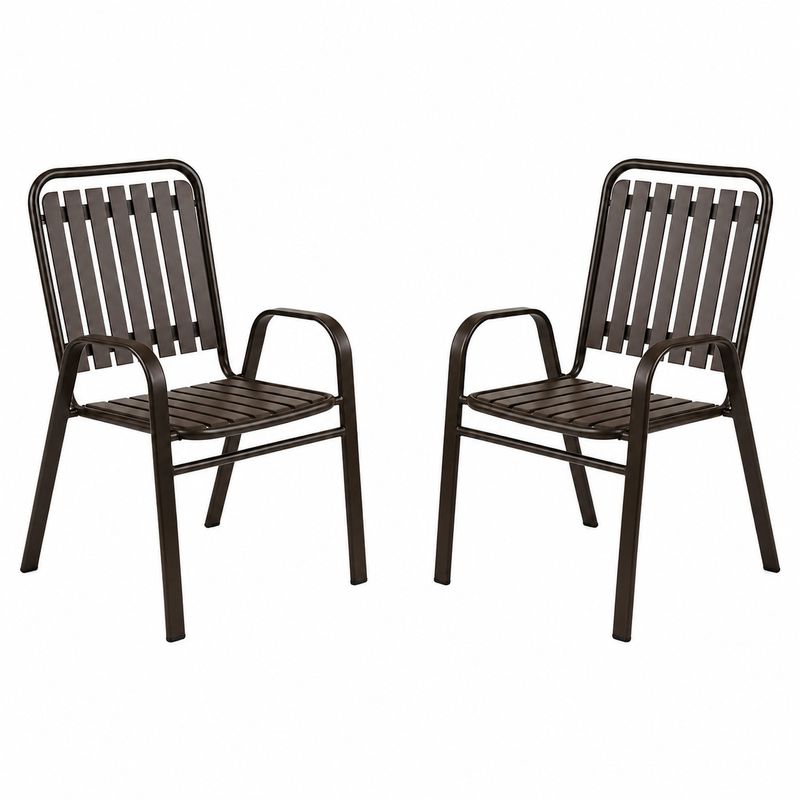 Casa si Gradina - Gradina si terasa - Mobilier exterior - Seturi mobila gradina - Set 2 scaune de gradina cu brate, PP si cadru metalic, 56x63x89 cm, maro - Infinity.ro
