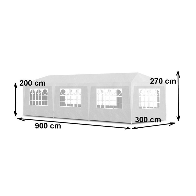 Casa si Gradina - Gradina si terasa - Umbrele si pavilioane - Umbrele - Pavilion de gradina 300x900 cm, 8 pereti detasabili cu ferestre si usa, structura metalica, PE impermeabil, alb - Infinity.ro