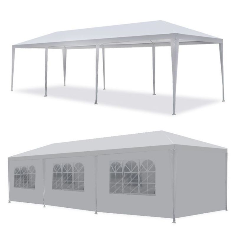 Casa si Gradina - Gradina si terasa - Umbrele si pavilioane - Umbrele - Pavilion de gradina 300x900 cm, 8 pereti detasabili cu ferestre si usa, structura metalica, PE impermeabil, alb - Infinity.ro