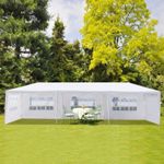 Casa si Gradina - Gradina si terasa - Umbrele si pavilioane - Umbrele - Pavilion de gradina 300x900 cm, 8 pereti detasabili cu ferestre si usa, structura metalica, PE impermeabil, alb - Infinity.ro