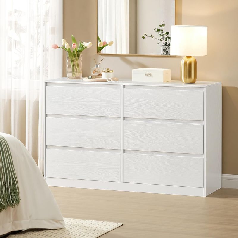 Casa si Gradina - Mobilier - Comode si corpuri - Comode - Comoda cu 6 sertare, design modern minimalist, PAL si MDF, 119x40x75 cm, alb - Infinity.ro