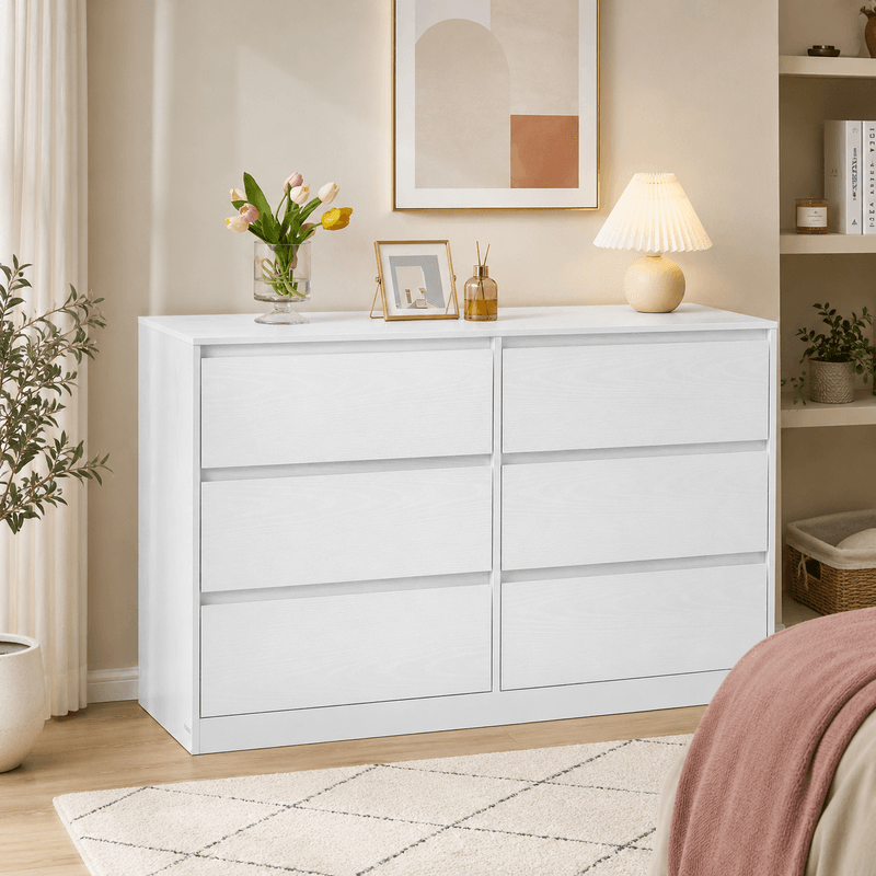 Casa si Gradina - Mobilier - Comode si corpuri - Comode - Comoda cu 6 sertare, design modern minimalist, PAL si MDF, 119x40x75 cm, alb - Infinity.ro