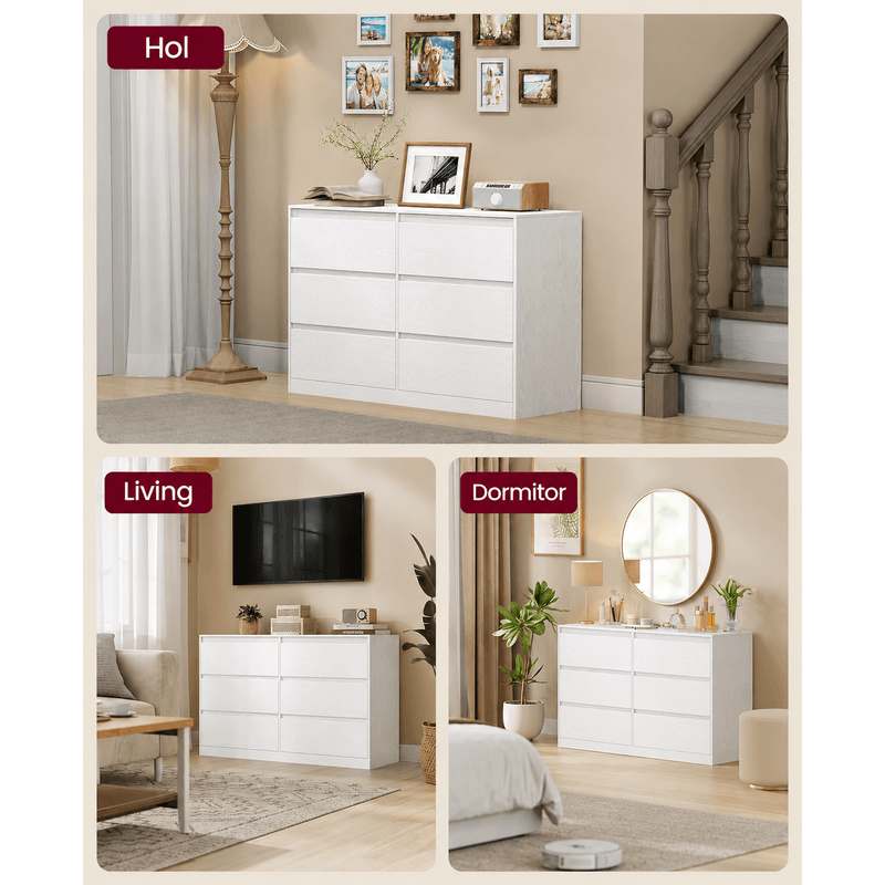 Casa si Gradina - Mobilier - Comode si corpuri - Comode - Comoda cu 6 sertare, design modern minimalist, PAL si MDF, 119x40x75 cm, alb - Infinity.ro