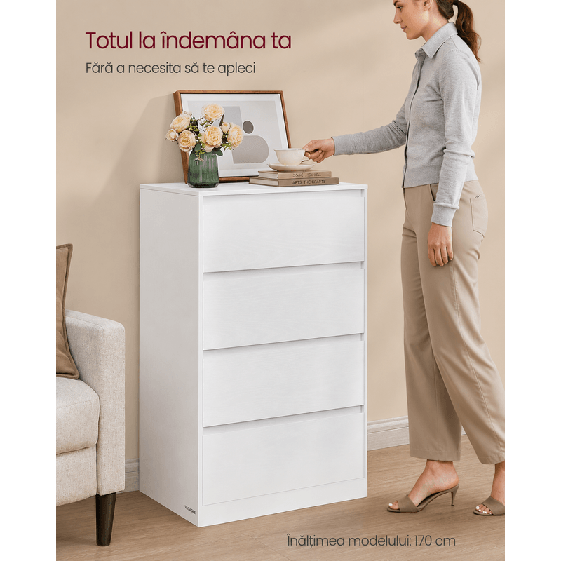 Casa si Gradina - Mobilier - Comode si corpuri - Comode - Comoda cu 4 sertare, design modern minimalist, PAL si MDF, 60x40x97 cm, alb - Infinity.ro