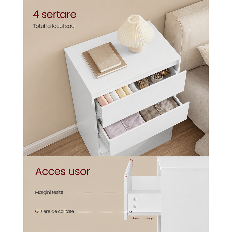 Casa si Gradina - Mobilier - Comode si corpuri - Comode - Comoda cu 4 sertare, design modern minimalist, PAL si MDF, 60x40x97 cm, alb - Infinity.ro