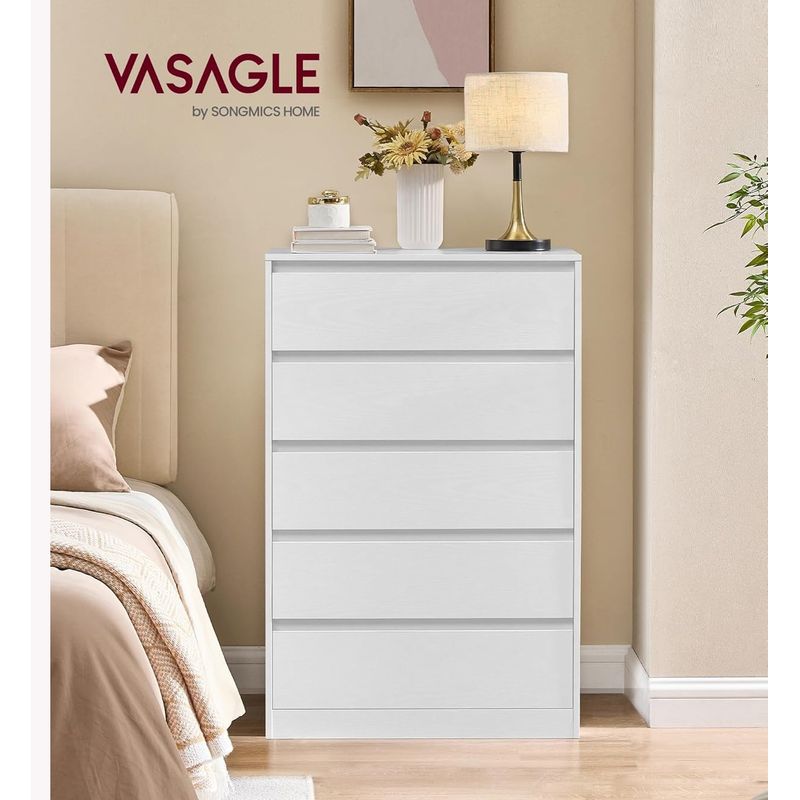 Casa si Gradina - Mobilier - Comode si corpuri - Comode - Comoda cu 5 sertare, design modern minimalist, PAL si MDF, 60x40x97 cm, alb - Infinity.ro