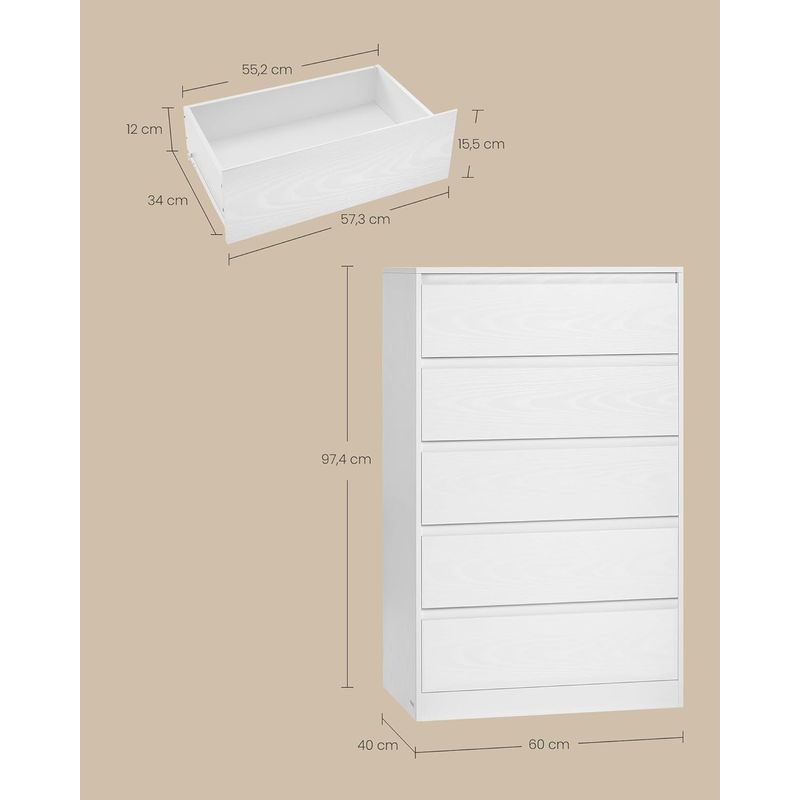Casa si Gradina - Mobilier - Comode si corpuri - Comode - Comoda cu 5 sertare, design modern minimalist, PAL si MDF, 60x40x97 cm, alb - Infinity.ro