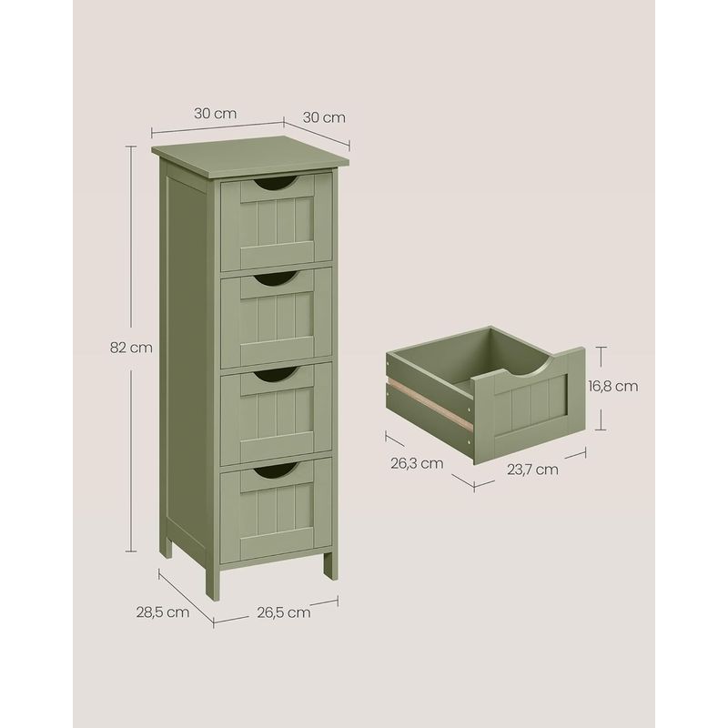 Casa si Gradina - Mobilier - Mobilier baie - Corpuri baie - Dulap de depozitare de podea pentru baie, din lemn cu 4 sertare, 30x30x82cm, verde - Infinity.ro