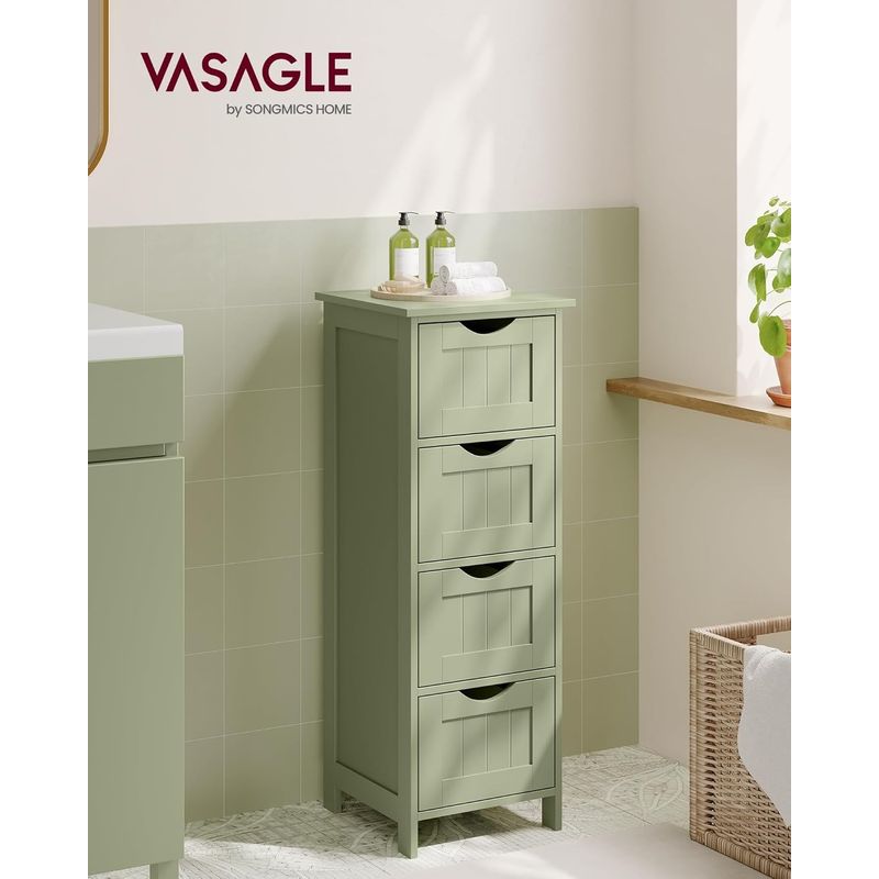 Casa si Gradina - Mobilier - Mobilier baie - Corpuri baie - Dulap de depozitare de podea pentru baie, din lemn cu 4 sertare, 30x30x82cm, verde - Infinity.ro