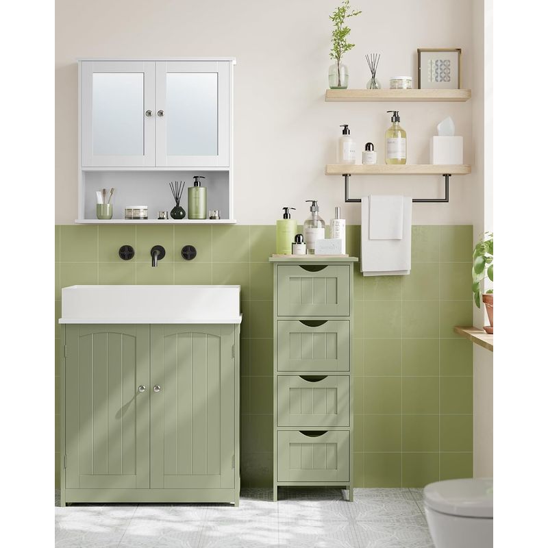 Casa si Gradina - Mobilier - Mobilier baie - Corpuri baie - Dulap de depozitare de podea pentru baie, din lemn cu 4 sertare, 30x30x82cm, verde - Infinity.ro