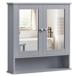 Casa si Gradina - Mobilier - Mobilier baie - Corpuri baie - Dulap de baie de perete cu oglinda, 2 usi, compartiment deschis, rafturi reglabile, 13x56x58cm, gri - Infinity.ro