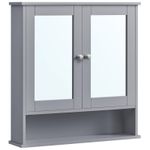 Casa si Gradina - Mobilier - Mobilier baie - Corpuri baie - Dulap de baie de perete cu oglinda, 2 usi, compartiment deschis, rafturi reglabile, 13x56x58cm, gri - Infinity.ro