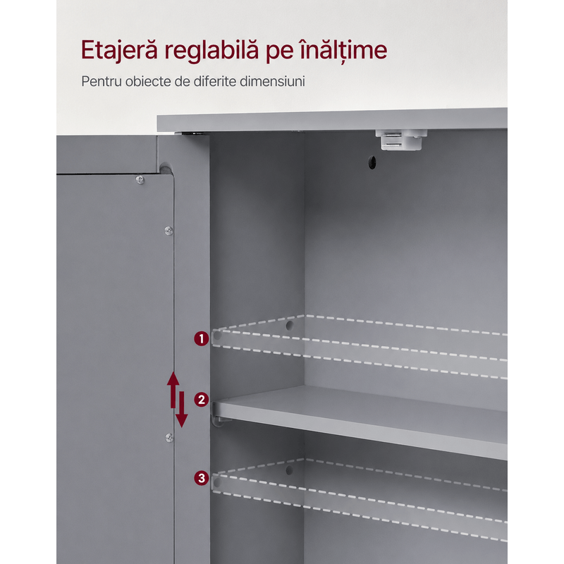 Casa si Gradina - Mobilier - Mobilier baie - Corpuri baie - Dulap de baie de perete cu oglinda, 2 usi, compartiment deschis, rafturi reglabile, 13x56x58cm, gri - Infinity.ro