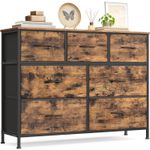 Casa si Gradina - Mobilier - Comode si corpuri - Comode - Comoda cu 7 sertare, cadru metalic si blat MDF, sertare textile, 99x30x74 cm, maro rustic - Infinity.ro