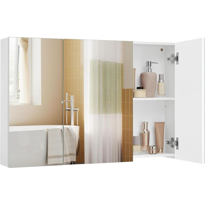 Casa si Gradina - Mobilier - Mobilier baie - Corpuri baie - Dulap pentru baie cu oglinda, 3 usi si rafturi reglabile, MDF, 90x15x60 cm, alb - Infinity.ro