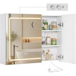 Casa si Gradina - Mobilier - Mobilier baie - Corpuri baie - Dulap pentru baie cu oglinda si iluminare LED reglabila, functie anti-abur, USB si prize integrate, 80x17x60 cm, alb - Infinity.ro