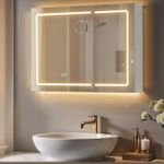 Casa si Gradina - Mobilier - Mobilier baie - Corpuri baie - Dulap pentru baie cu oglinda si iluminare LED reglabila, functie anti-abur, USB si prize integrate, 80x17x60 cm, alb - Infinity.ro