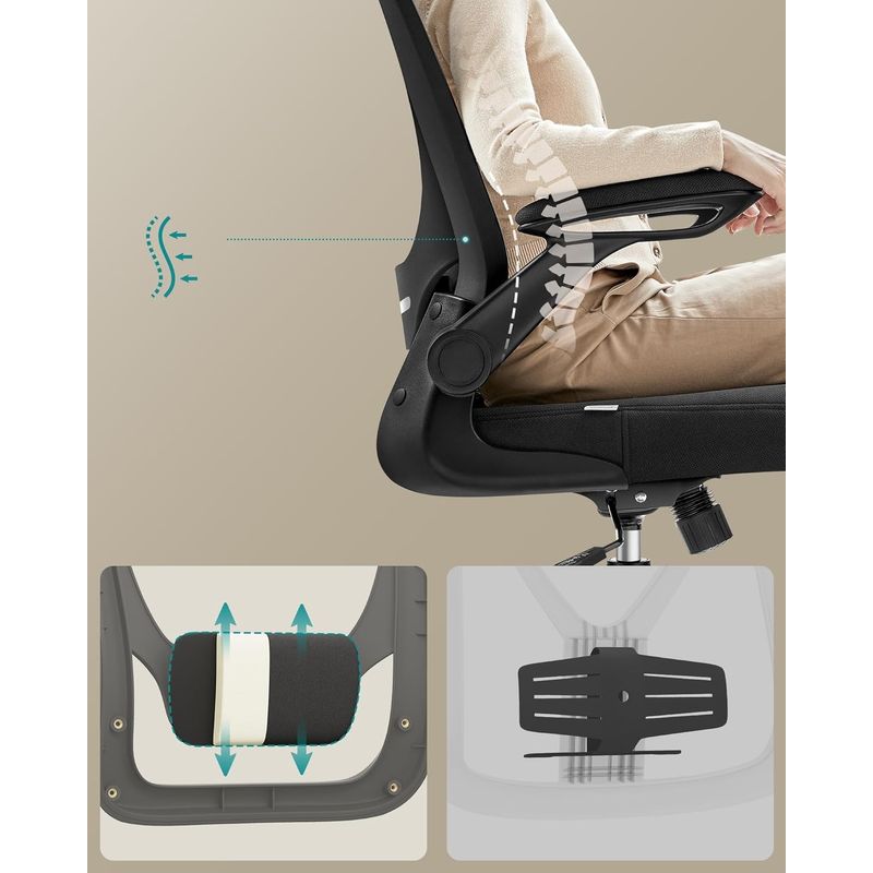 Casa si Gradina - Mobilier - Scaune si fotolii - Scaune - Scaun birou ergonomic cu tetiera, suport lombar reglabil si cotiere rabatabile, 64x64x130 cm, negru - Infinity.ro