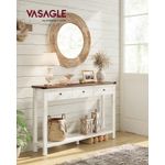 Casa si Gradina - Mobilier - Mese si birouri - Masute de cafea - Masa tip consola cu 3 sertare si raft inferior, MDF si lemn masiv cu aspect hambar, 120x24x76 cm, alb rustic si maro - Infinity.ro