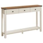 Casa si Gradina - Mobilier - Mese si birouri - Masute de cafea - Masa tip consola cu 3 sertare si raft inferior, MDF si lemn masiv cu aspect hambar, 120x24x76 cm, alb rustic si maro - Infinity.ro