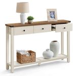 Casa si Gradina - Mobilier - Mese si birouri - Masute de cafea - Masa tip consola cu 3 sertare si raft inferior, MDF si lemn masiv cu aspect hambar, 120x24x76 cm, alb rustic si maro - Infinity.ro