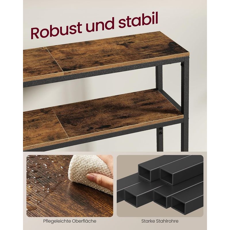 Casa si Gradina - Mobilier - Mese si birouri - Masute de cafea - Masa tip consola ingusta cu 2 rafturi, cadru metalic, stil industrial, 120x20x80 cm, maro rustic - Infinity.ro