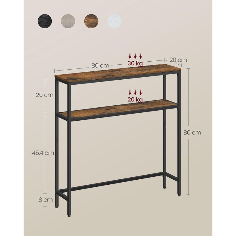Casa si Gradina - Mobilier - Mese si birouri - Masute de cafea - Masa tip consola ingusta cu 2 rafturi, cadru metalic, stil industrial, 80x20x80 cm, maro rustic - Infinity.ro