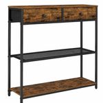 Casa si Gradina - Mobilier - Mese si birouri - Masute de cafea - Masa tip consola ingusta cu 2 sertare textile si 3 niveluri, cadru metalic, stil industrial, 76x24x80 cm, maro rustic - Infinity.ro